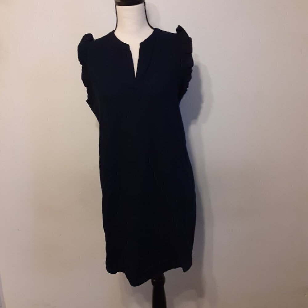 Just Live (XS) Navy Blue Sleeveless Dress w/Scoop Neck & Ruffle Border Sleeves